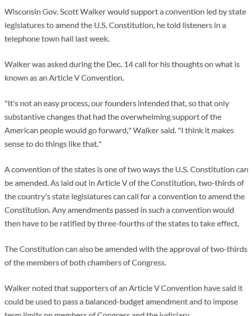 Scott Walker said he supports an Article V Convention of&nbsp;States